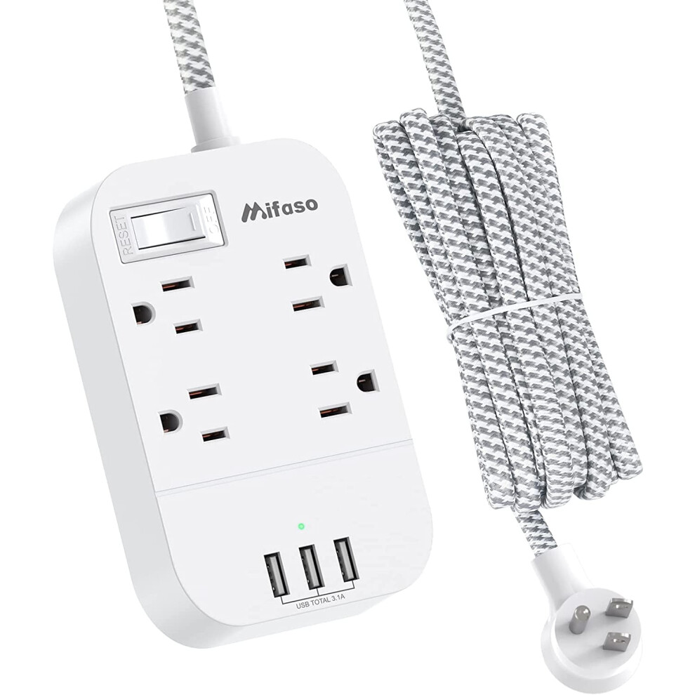 Power Strip Extension Cord 15 Ft Braided Flat Plug 4 9336866998443