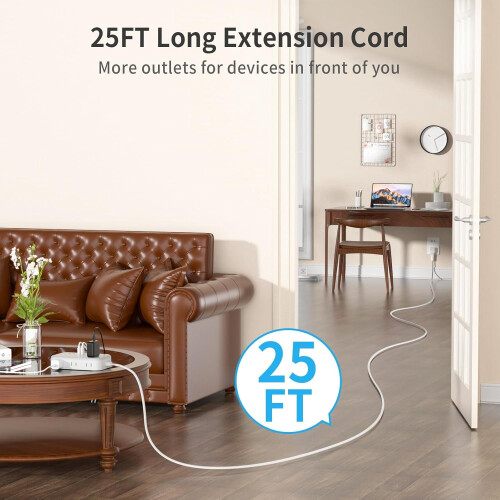 Extension Cord with Surge Protector 25 FT 6 Outlets 4 USB 1