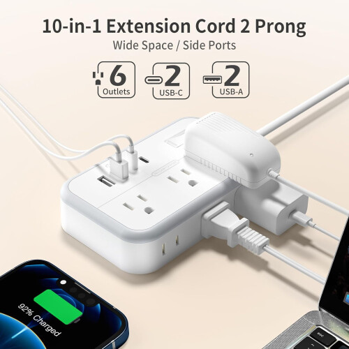 Extension Cord with Surge Protector 25 FT 6 Outlets 4 USB 2