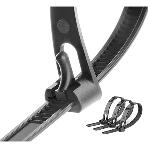 Abraçadeiras de nylon reutilizáveis e removíveis, pacote com 100 unidades, 30 cm (12 polegadas), resistentes, grossas, pretas, reutilizáveis,
