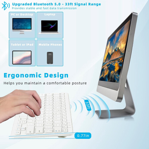 Bluetooth Keyboard Ultra-Slim Wireless Rechargeable for 2