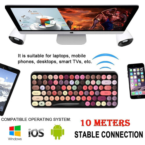 Wireless Bluetooth Keyboard Retro Round Keycaps 84-Key 1