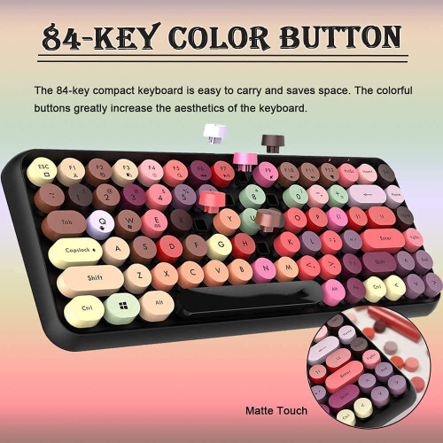 Wireless Bluetooth Keyboard Retro Round Keycaps 84-Key 2