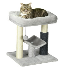 Arranhador cinza para gatos com cama em formato de U.
