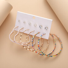 Hesroicy6Pares Mini Pendientes de Aro con Cuentas y Diamantes de Imitación, Pendientes de Aro Geométricos de Aleación para Fiestas, Regalo de