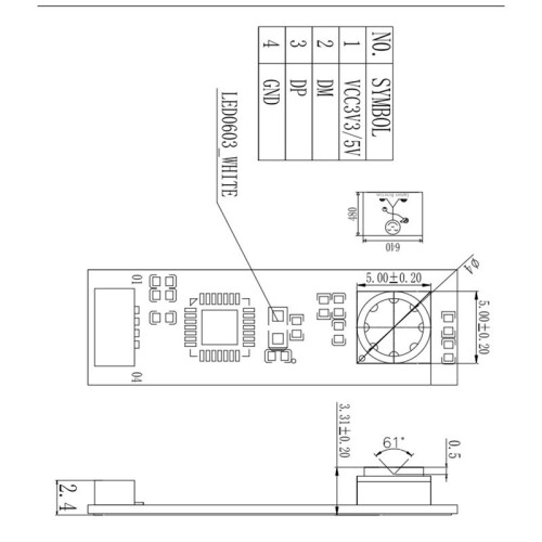30W Pixel USB2.0 OV7675 Camera Module + USB Cable for Laptop Camera Module 1