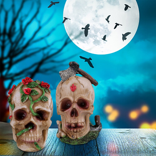 Halloween skull ornaments resin horror decoration set 2