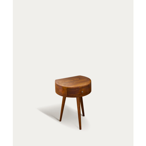Semi Round Brown Bedside Table with Single Drawer 2