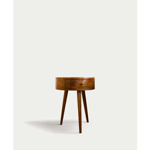 Semi Round Brown Bedside Table with Single Drawer 1