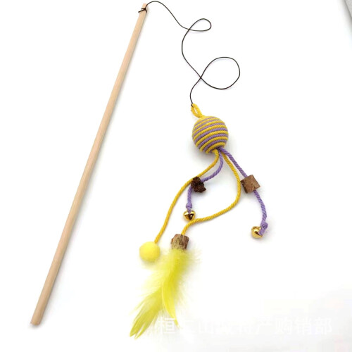 Cat toy brush holder with feather and bell, interactive 1