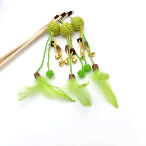 Cat toy brush holder with feather and bell, interactive 2