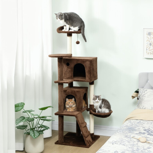 Arranhador extra grande marrom para gatos com escada 2