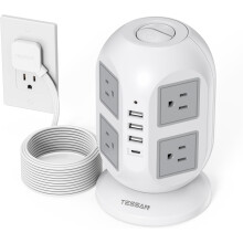 Tower surge protector power strip with 8 AC outlets and 4