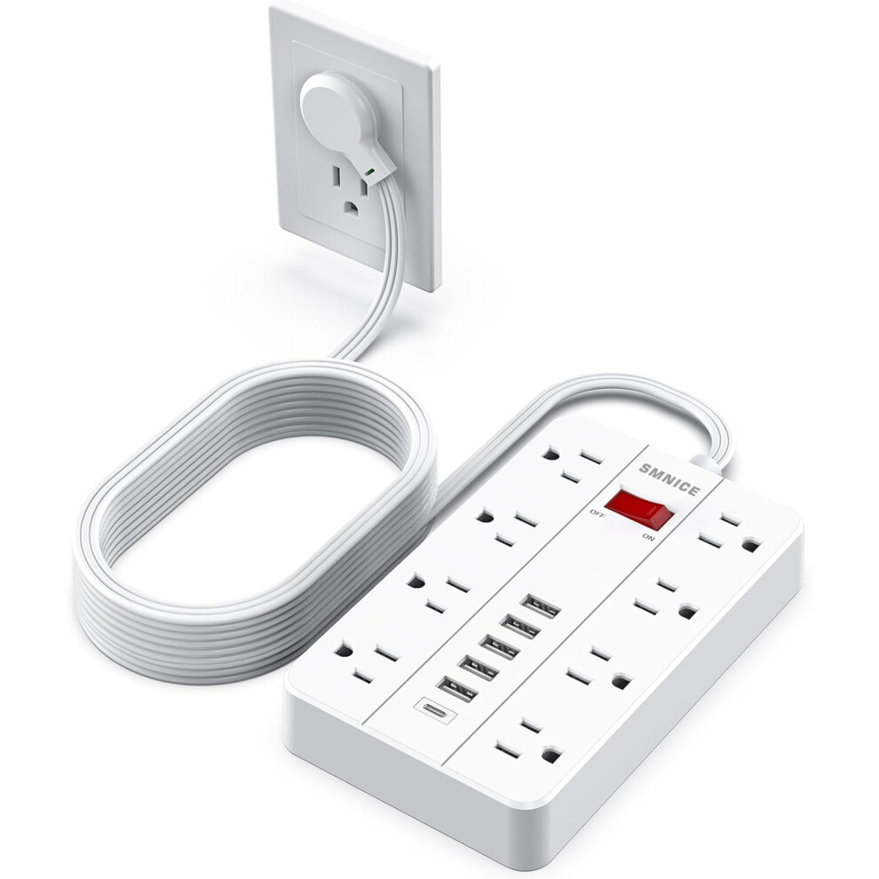 Flat Plug Extension Cord 15 Ft With 8 Outlets And 6 Usb 9336866998290