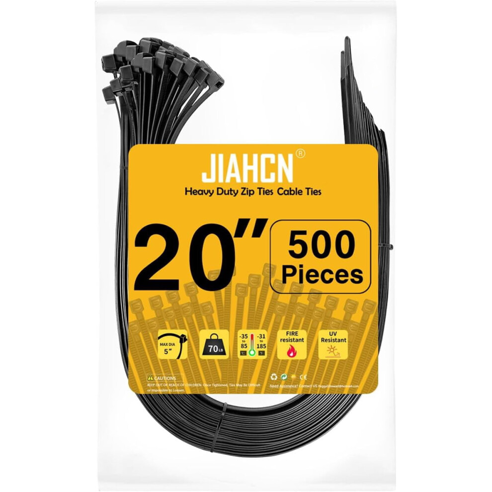 Heavy Duty Zip Ties 20 Inch 500 Pcs 70 Lbs Black 9336866998733