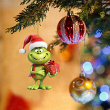 Grinch Christmas Acrylic Ornament Green Black 2D Flat