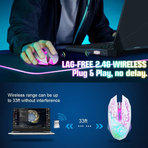Wireless Gaming Mouse Rechargeable 2.4G USB Silent 1