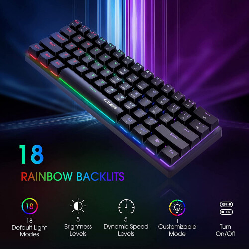 60% Mechanical Gaming Keyboard Blue Switches 61 Keys 1