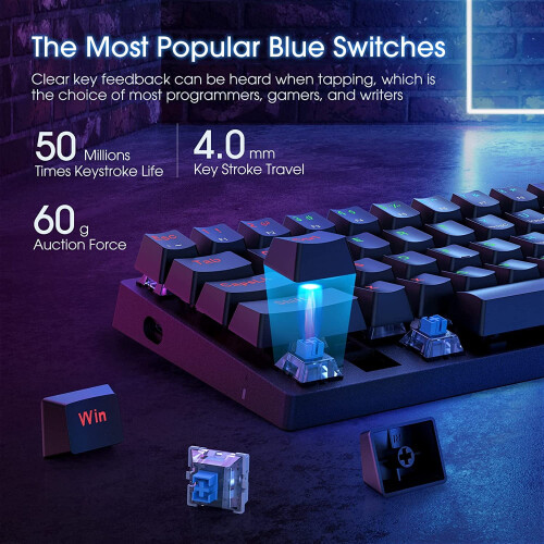 60% Mechanical Gaming Keyboard Blue Switches 61 Keys 2