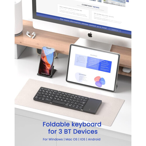 Foldable Bluetooth Keyboard with Touchpad Portable for iOS 1