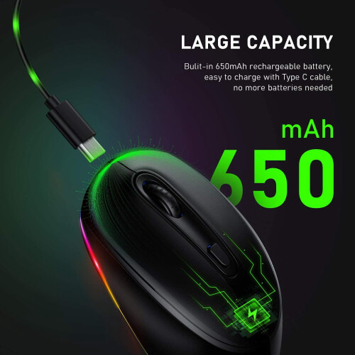 Wireless Mouse Rechargeable Quiet Click with RGB Light 2