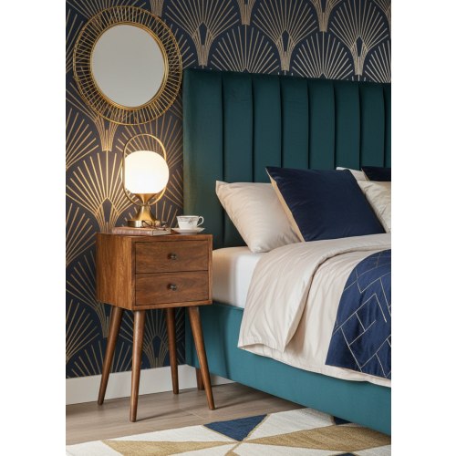 Minimalist Square 2-Drawer Bedside Table Dark Wood