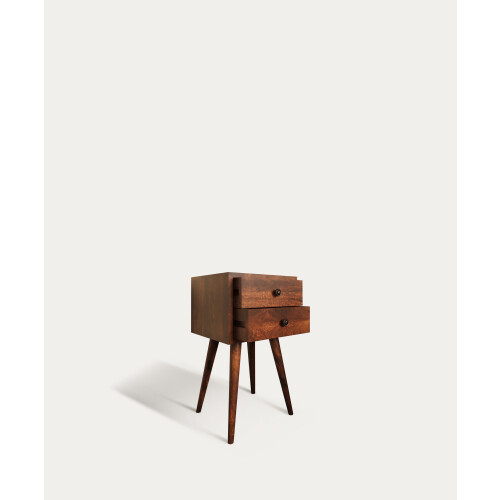 Minimalist Square 2-Drawer Bedside Table Dark Wood 2