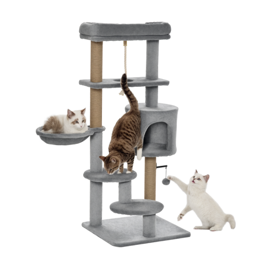 Arranhador para Gatos Cinza com Plataforma e Rede