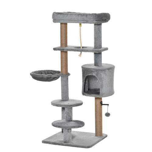 Arranhador para Gatos Cinza com Plataforma e Rede 1