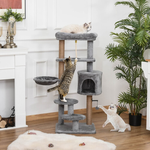 Arranhador para Gatos Cinza com Plataforma e Rede 2