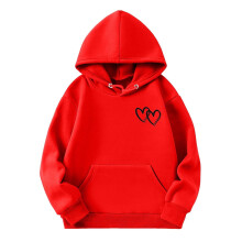 Girls Long Sleeve Pullover Hoodie Solid Red Heart Print