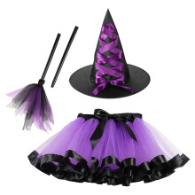 Kids Girls Halloween Witch Tutu Skirt Set Purple 3 pcs
