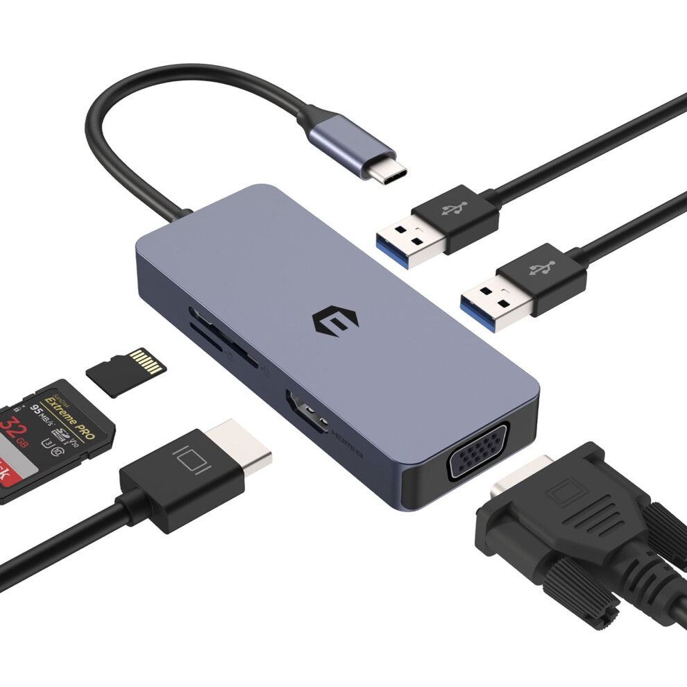 Usb C Hub 6-In-1 With 4K Hdmi Vga Dual Usb 3.0 Sd Tf 9336866007442