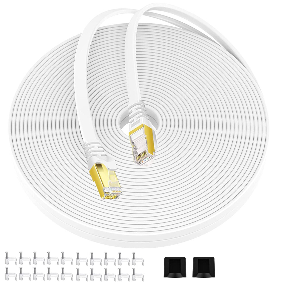 Cat7 Shielded Ethernet Cable Flat 75 Ft White 9336866016024