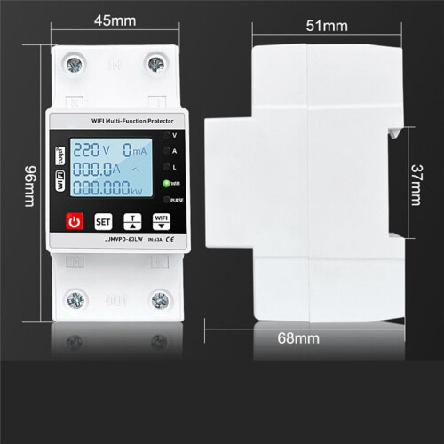 63A TUYA WiFi  Earth Leakage Over Under Voltage Protector Relay Circuit Breaker Timer  Powers KWh Meter 2