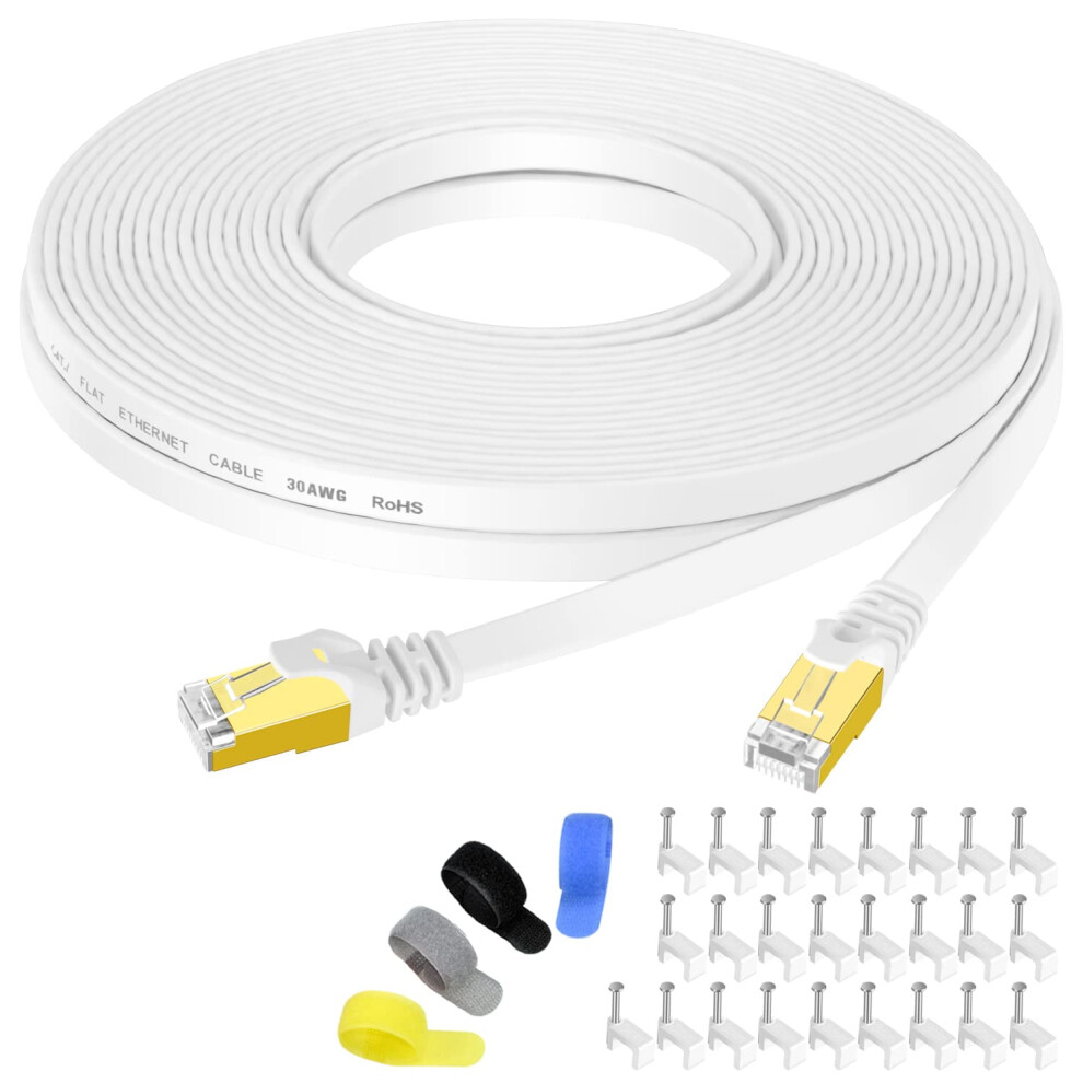 Cat 7 Shielded Flat Ethernet Cable 50 Ft White 9336866021684