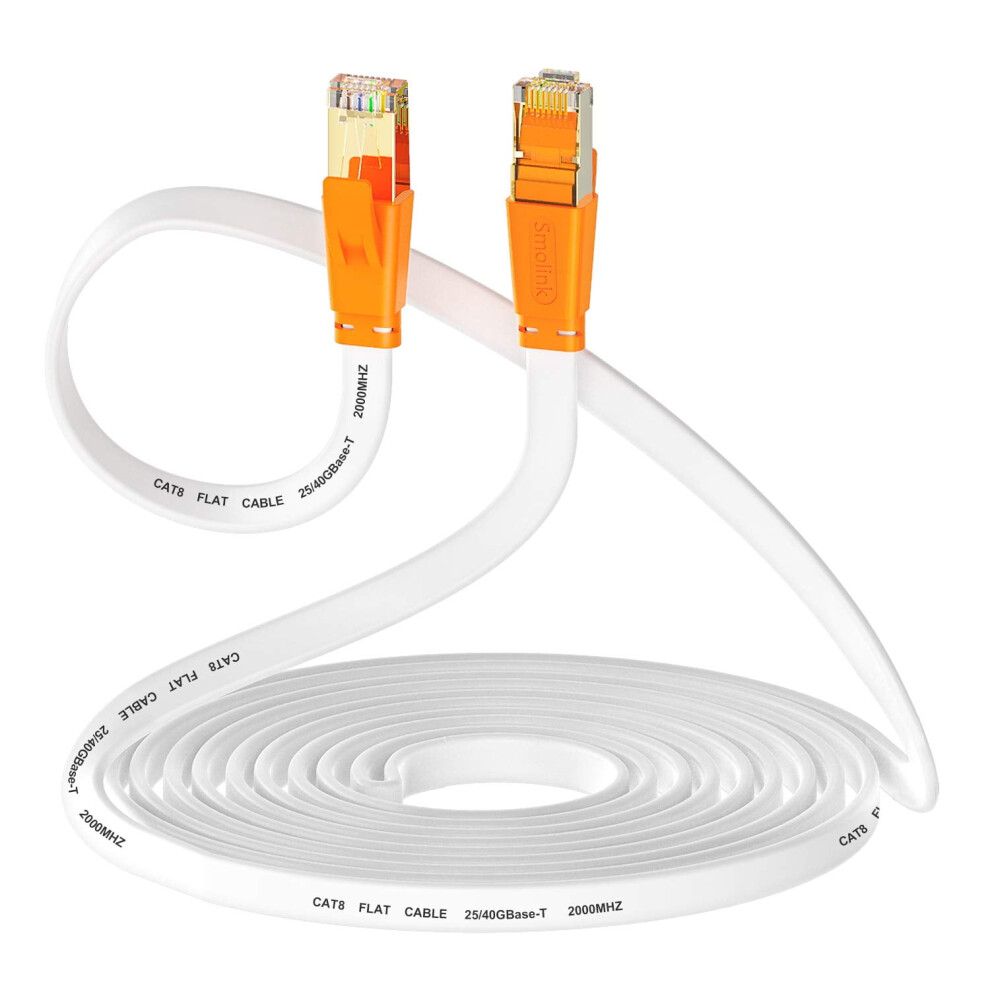 Cat 8 Ethernet Cable 15 Ft Flat High-Speed Lan White 9336866023503