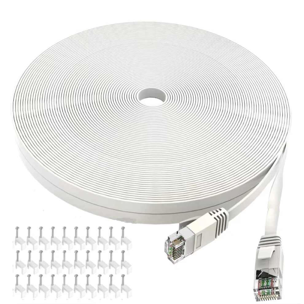 Cat6 Ethernet Cable Flat 50 Ft Lan Patch Cord White 9336866023985