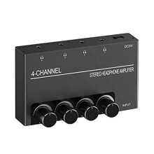 4 Channel Headphone Amplifier Stereo Audio Amp, Headphone Splitter with 4 3.5MM Headphone Output and 3.5MM Audio Input