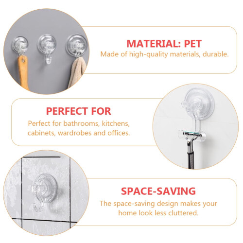 Traceless Suction Cup Door Hooks Set 3 pcs Transparent 1
