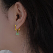 Chinese Style Golden Drop Earrings Faux Hetian Jade 1 Pair