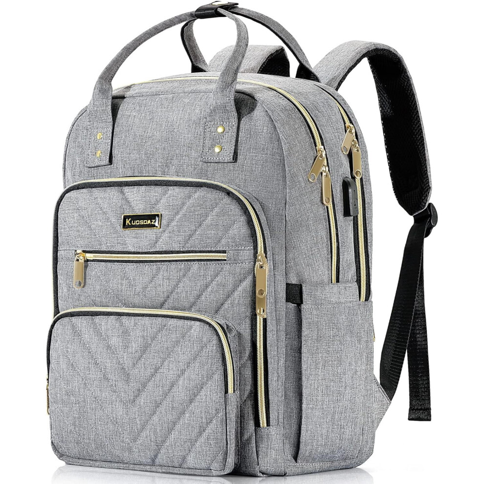 Women's Travel Backpack With 15.6-Inch Laptop Compartment Grey/Gold 917087791830