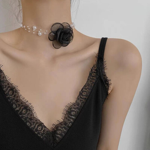 Camellia pärlhalsband svartvitt 1 st 2