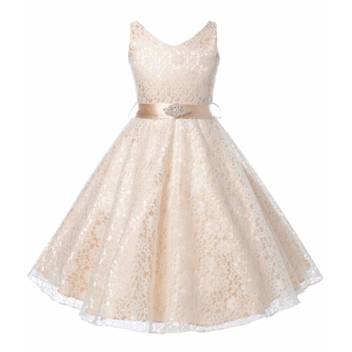 Vestido bege de renda sem mangas para meninas