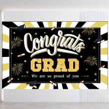 Congrats Grad Banner Black Gold 180x110cm