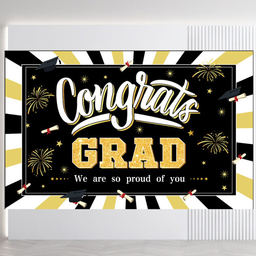 Congrats Grad Banner Black Gold 180x110cm