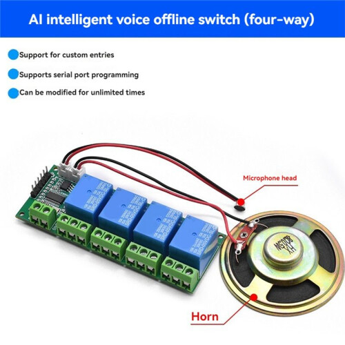 AI Intelligent Voice Recognition Module 4CH Offline Voice Control  Module Support Custom Voice for DIY 1