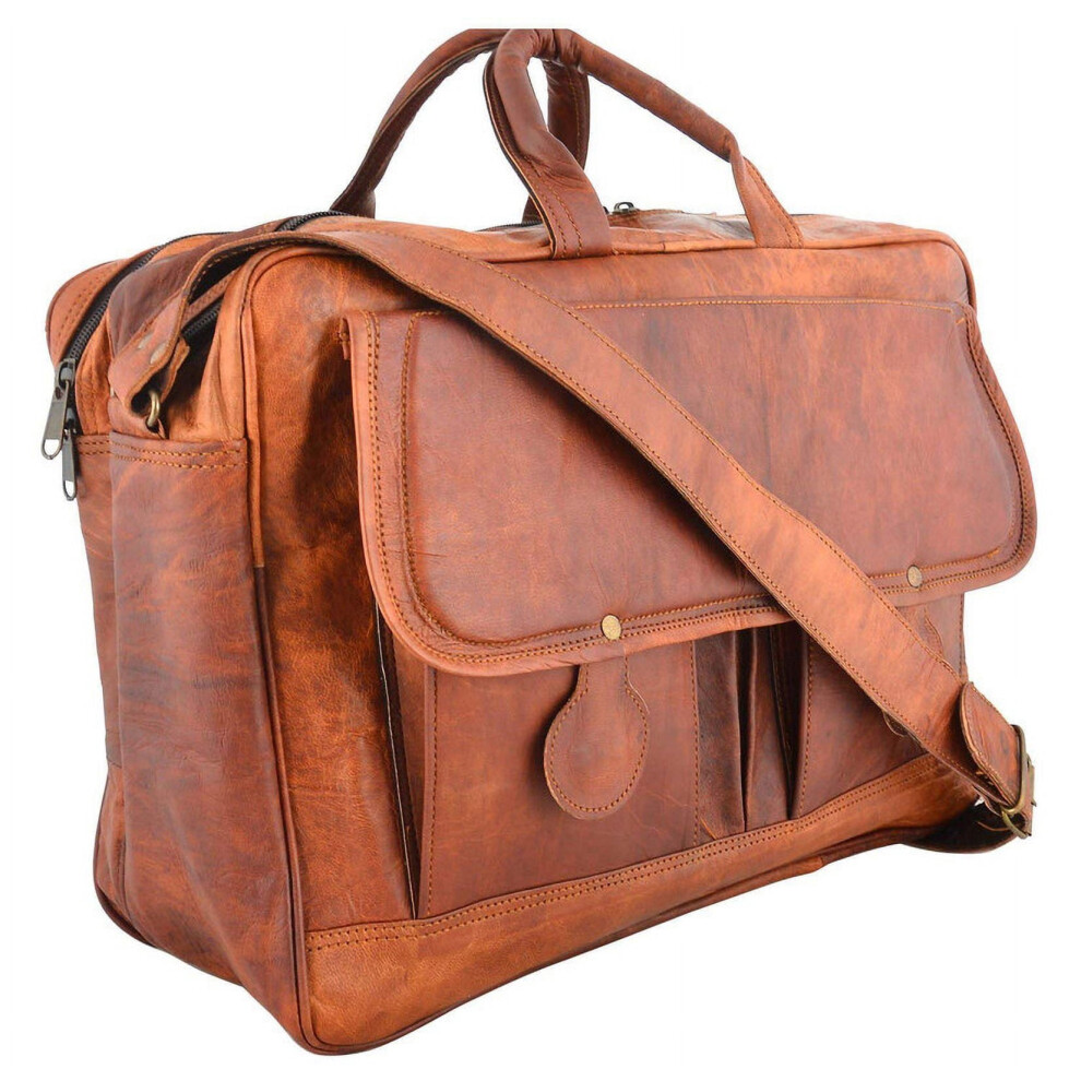Leather Messenger Laptop Briefcase Unisex Adjustable Brown 917087800099