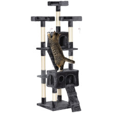 Arranhador para gatos grande, cinza, com vários níveis, 173 cm