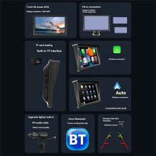 Rádio Automotivo com Tela Sensível Ao Toque de 7 Polegadas Compatível com CarPlay e Android Auto, Reprodutor de Vídeo Sem Fio para Entretenimento